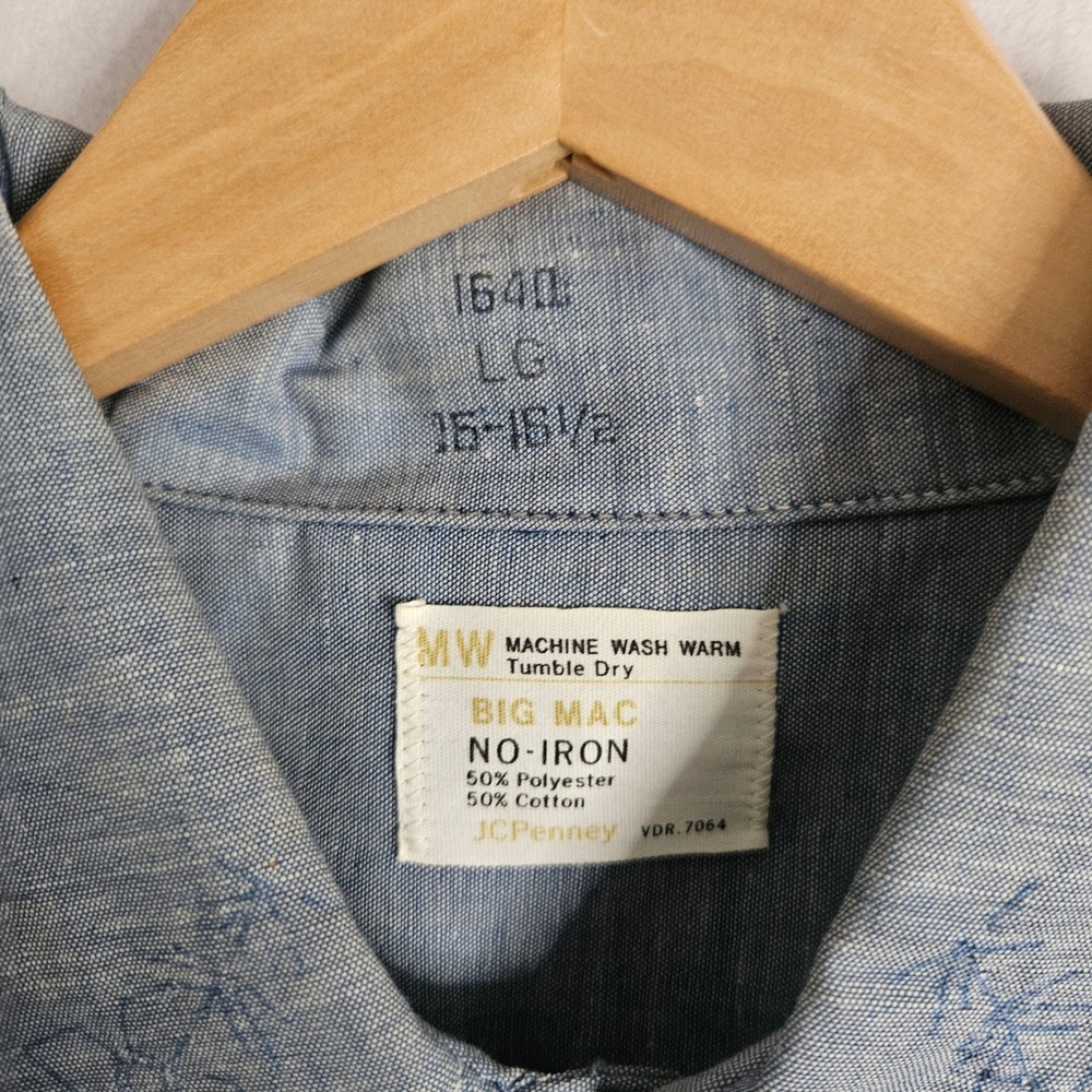 Vtg JCPenney Big Mac Blue Embroidered Chambray Work Shirt L Hippie Folk Art Boho - Picture 8 of 15